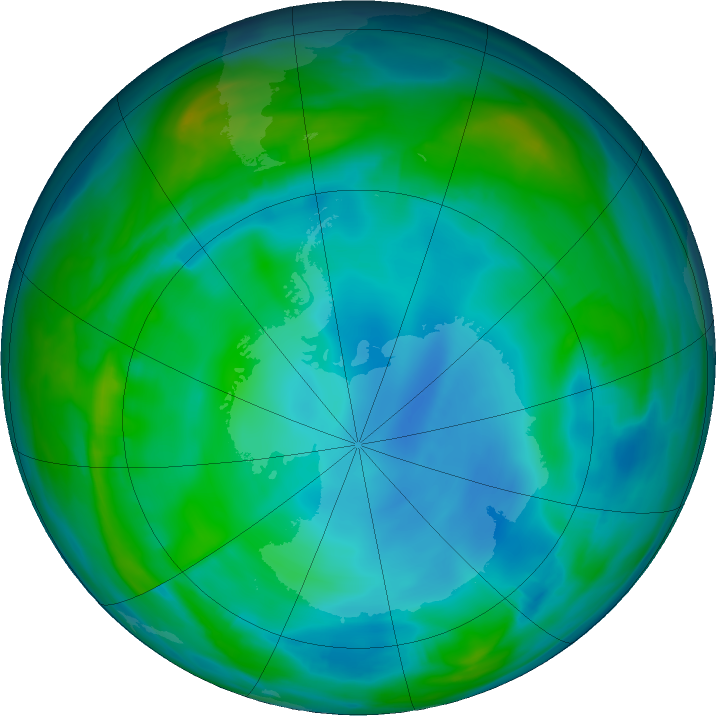 Antarctic ozone map for 23 June 2020